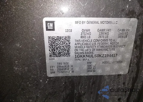 2019 GMC Acadia Slt-1 из США, поврежденный, VIN 1GKKNULS0KZ194417